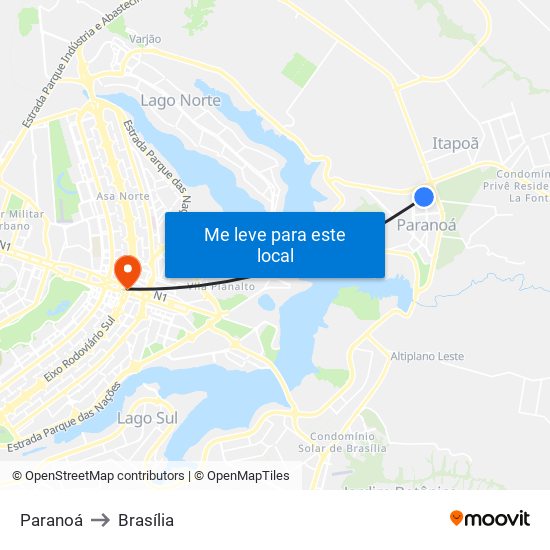 Paranoá to Brasília map