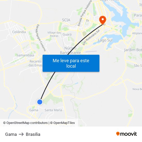 Gama to Brasília map