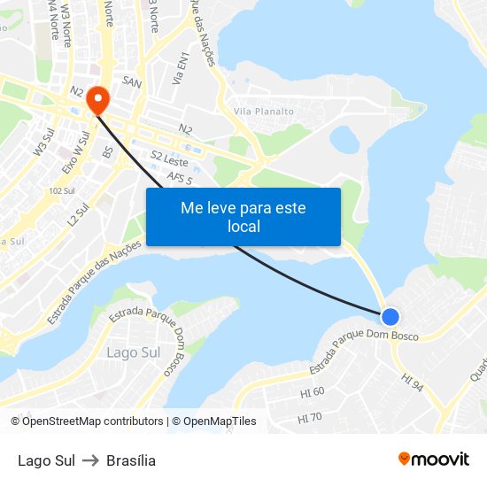 Lago Sul to Brasília map