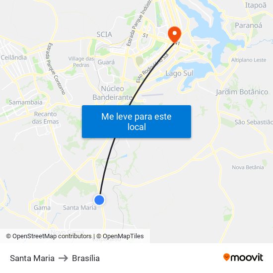 Santa Maria to Brasília map