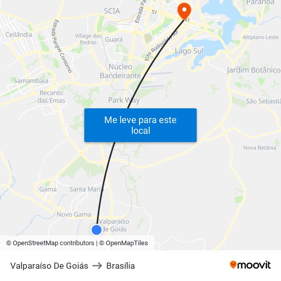 Valparaíso De Goiás to Brasília map