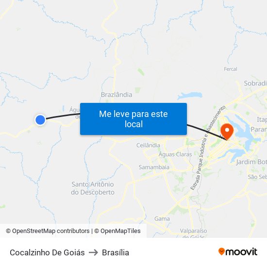 Cocalzinho De Goiás to Brasília map