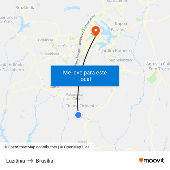 Luziânia to Brasília map
