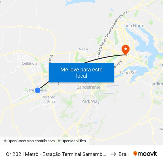 Qr 202 | Metrô - Estação Terminal Samambaia (Lado Oposto) to Brasília map