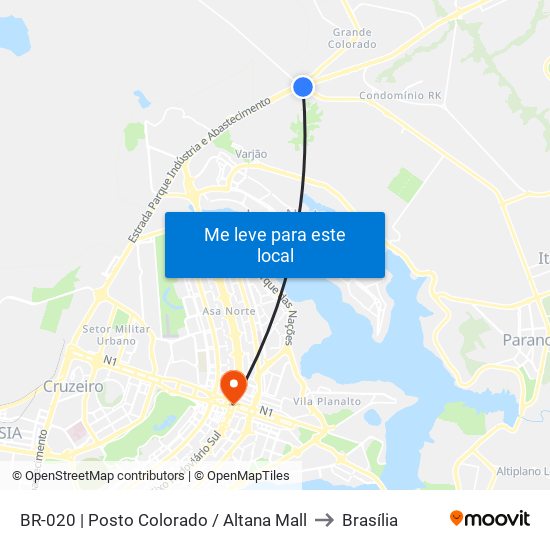 BR-020 | Posto Colorado / Altana Mall to Brasília map