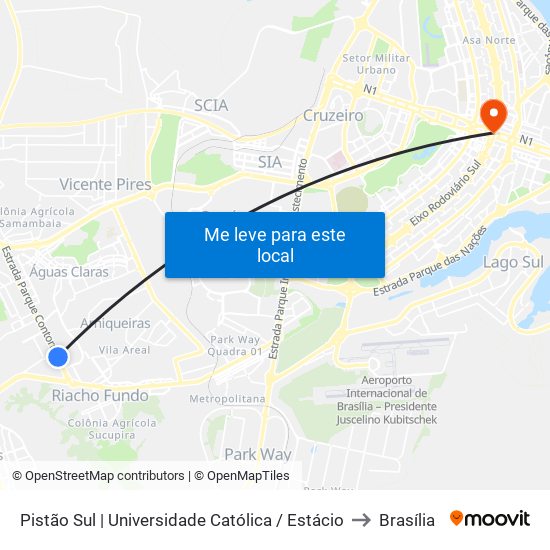 Pistão Sul | Universidade Católica / Estácio to Brasília map