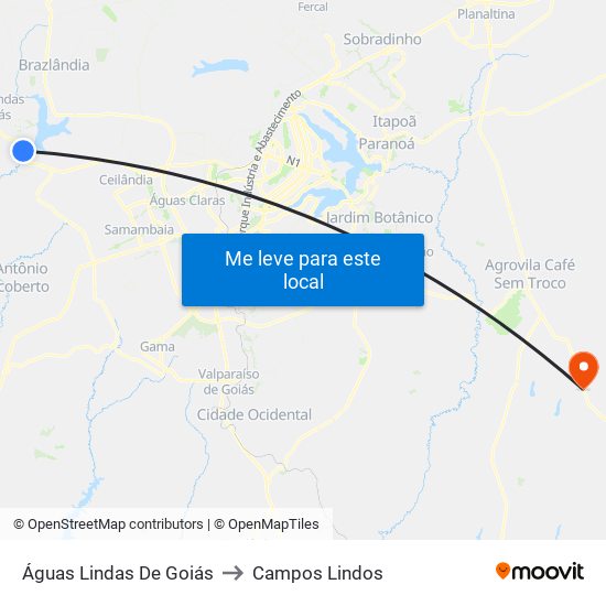 Águas Lindas De Goiás to Campos Lindos map