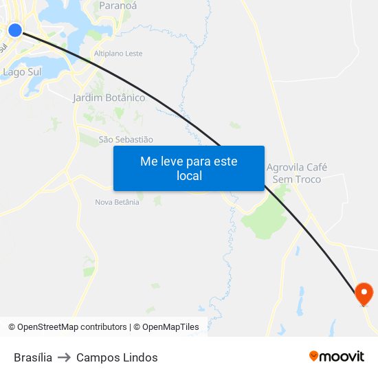 Brasília to Campos Lindos map