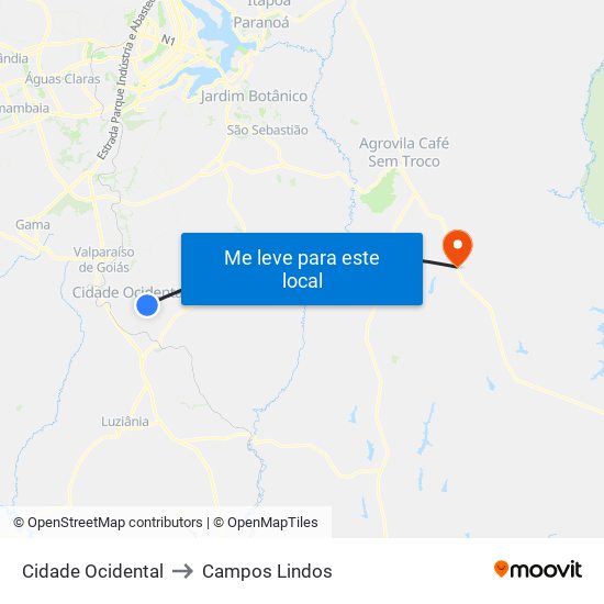 Cidade Ocidental to Campos Lindos map