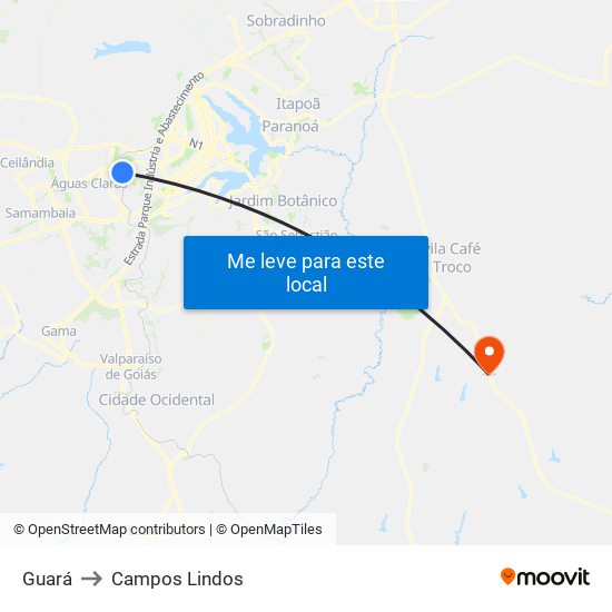 Guará to Campos Lindos map