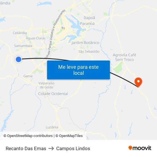 Recanto Das Emas to Campos Lindos map