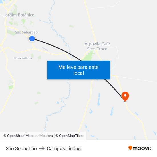 São Sebastião to Campos Lindos map