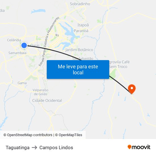 Taguatinga to Campos Lindos map