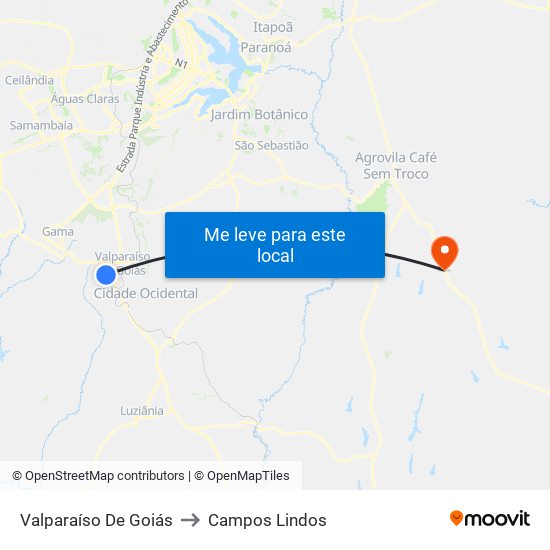Valparaíso De Goiás to Campos Lindos map