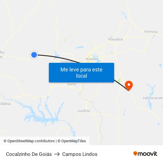 Cocalzinho De Goiás to Campos Lindos map