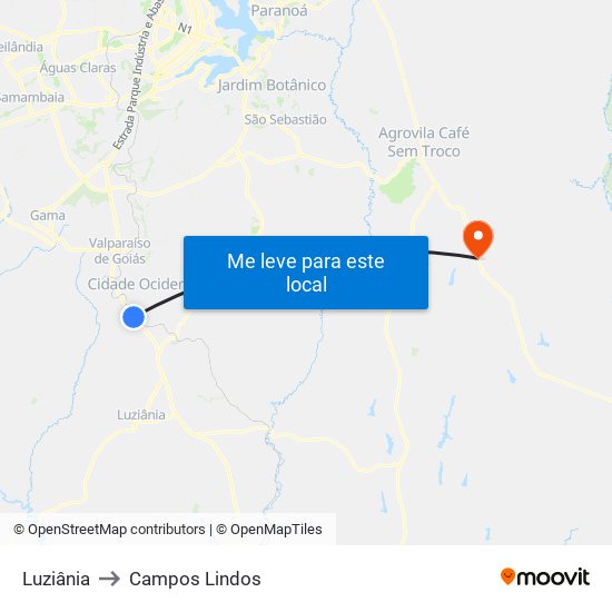 Luziânia to Campos Lindos map