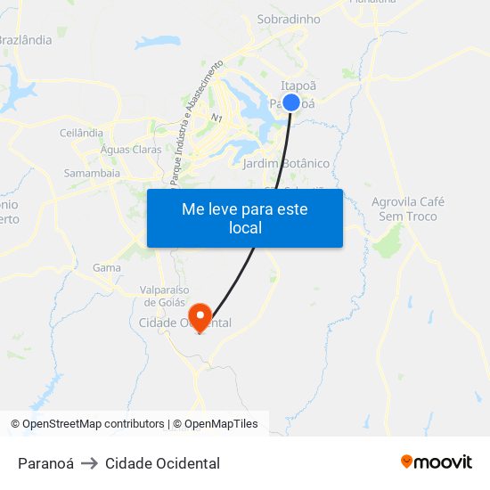 Paranoá to Cidade Ocidental map