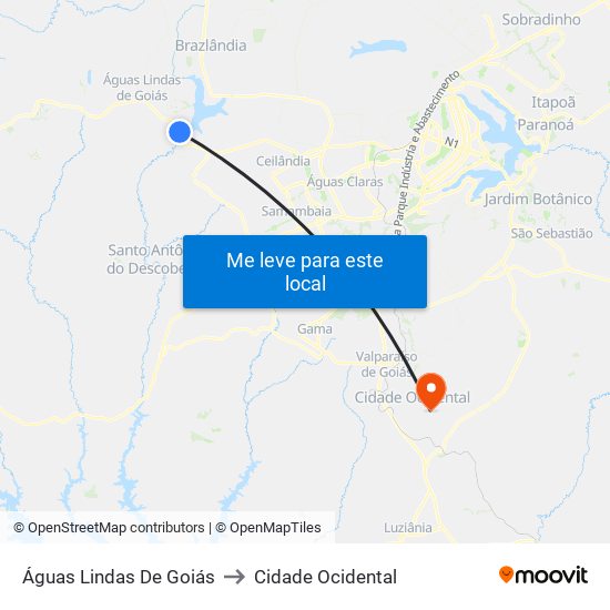 Águas Lindas De Goiás to Cidade Ocidental map