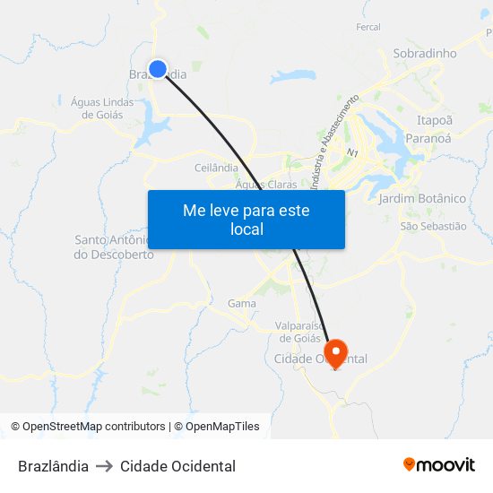 Brazlândia to Cidade Ocidental map