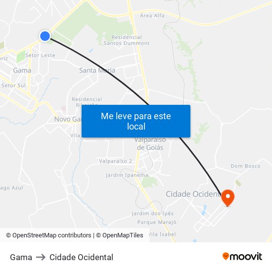 Gama to Cidade Ocidental map