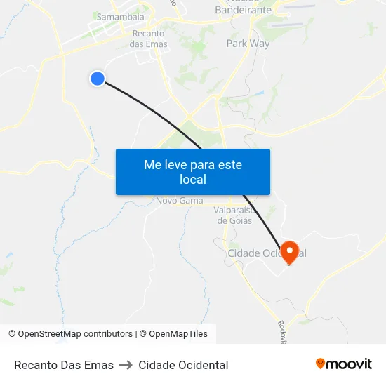 Recanto Das Emas to Cidade Ocidental map