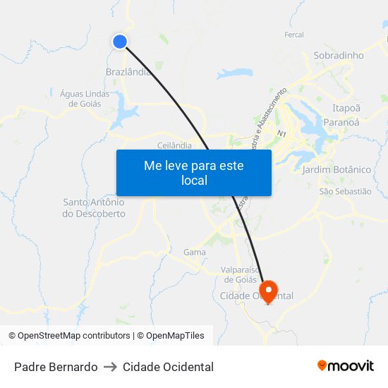 Padre Bernardo to Cidade Ocidental map