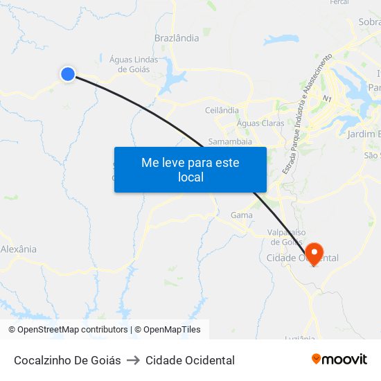 Cocalzinho De Goiás to Cidade Ocidental map