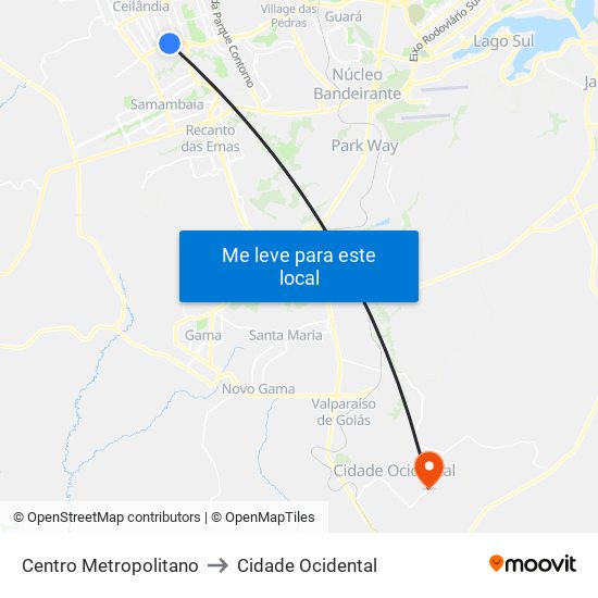 Centro Metropolitano to Cidade Ocidental map