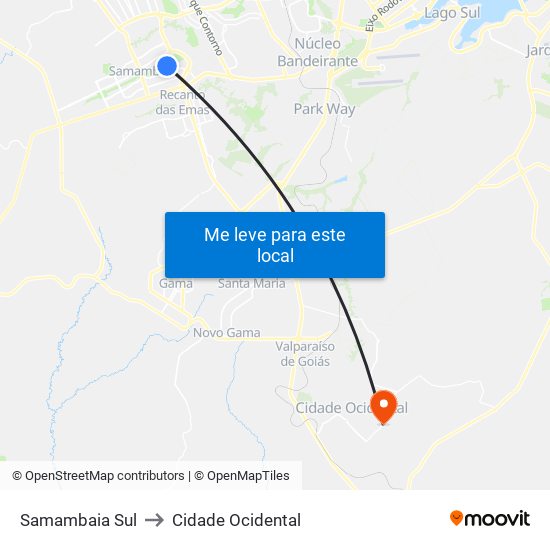 Samambaia Sul to Cidade Ocidental map