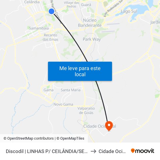 BRASÍLIA / SEMIURBANO to Cidade Ocidental map