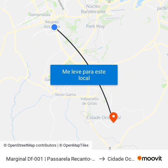 Marginal Df-001 | Passarela Recanto-Riacho II (Recanto) to Cidade Ocidental map