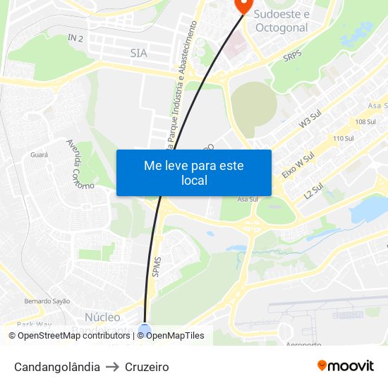 Candangolândia to Cruzeiro map