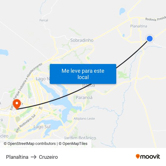 Planaltina to Cruzeiro map