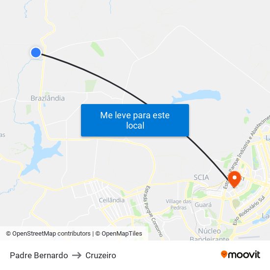 Padre Bernardo to Cruzeiro map