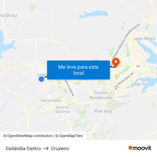 Ceilândia Centro to Cruzeiro map