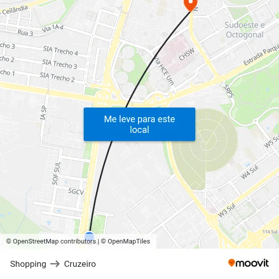 Shopping to Cruzeiro map