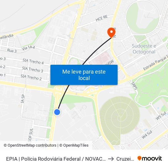 EPIA | Polícia Rodoviária Federal / NOVACAP to Cruzeiro map