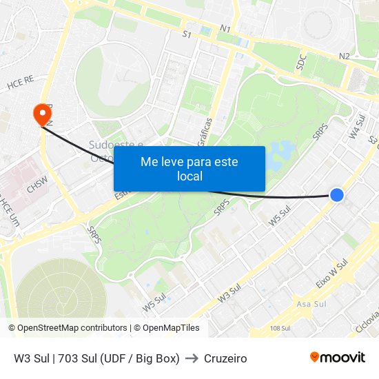 W3 Sul | 703 Sul (UDF / Big Box) to Cruzeiro map