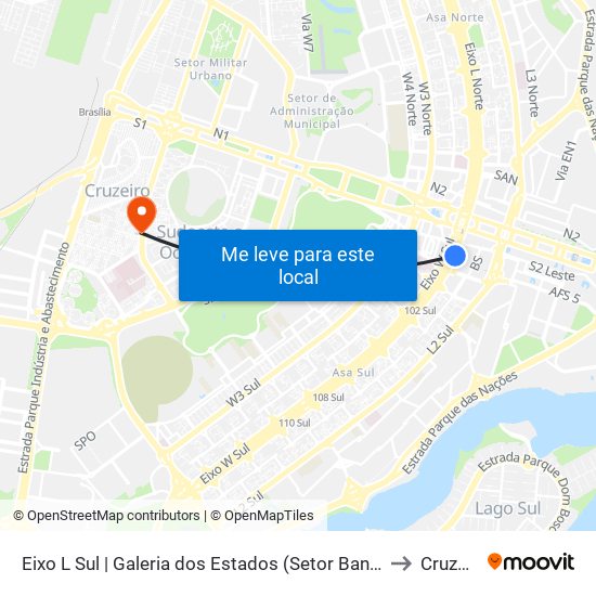 Eixo L Sul | Galeria dos Estados (Setor Bancário Sul) to Cruzeiro map
