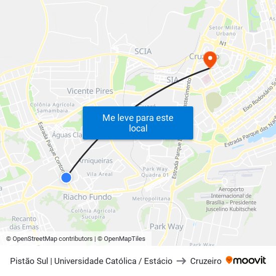 Pistão Sul | Universidade Católica / Estácio to Cruzeiro map