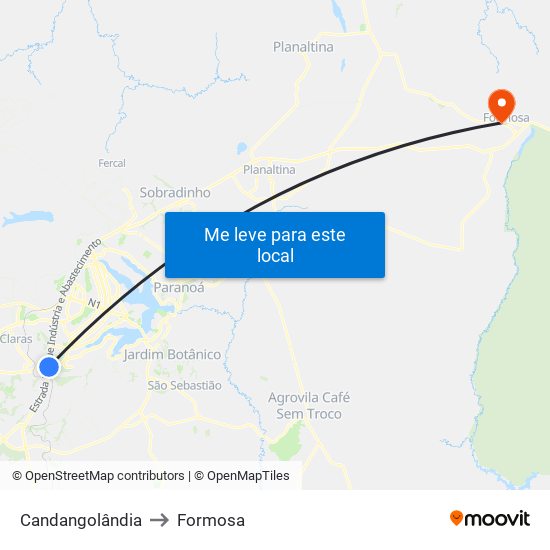 Candangolândia to Formosa map