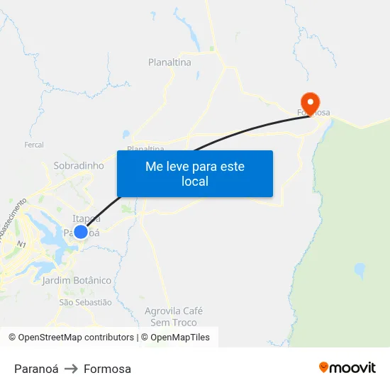 Paranoá to Formosa map