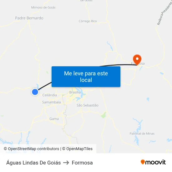 Águas Lindas De Goiás to Formosa map