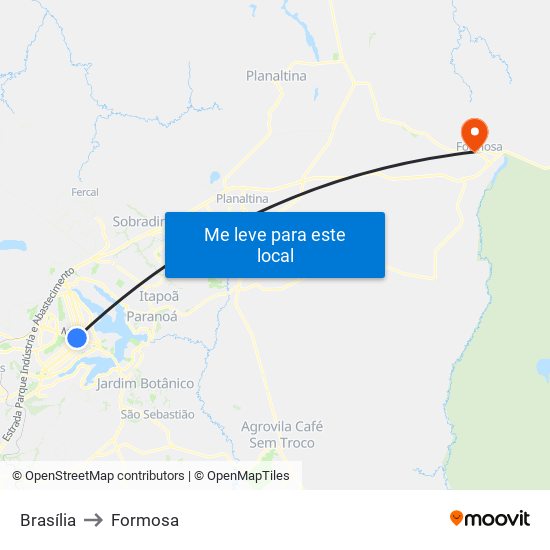 Brasília to Formosa map