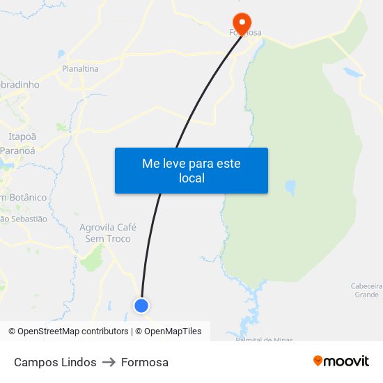 Campos Lindos to Formosa map