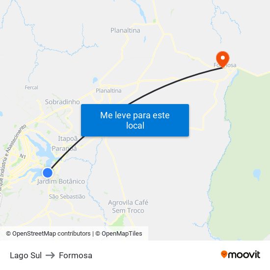 Lago Sul to Formosa map