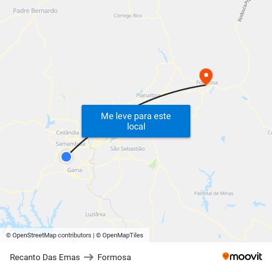 Recanto Das Emas to Formosa map