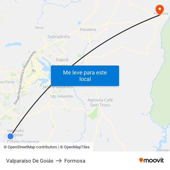 Valparaíso De Goiás to Formosa map