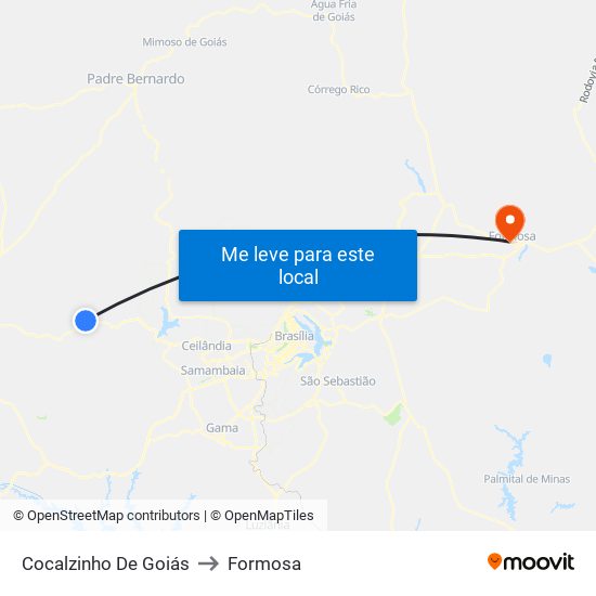 Cocalzinho De Goiás to Formosa map