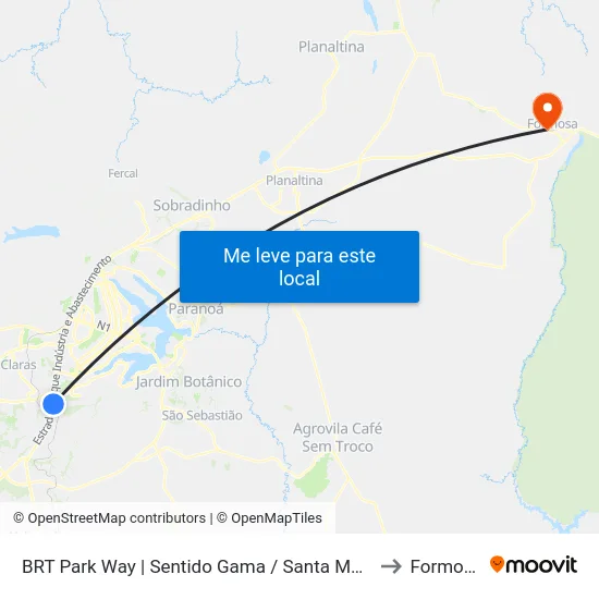 BRT Park Way | Sentido Gama / Santa Maria to Formosa map